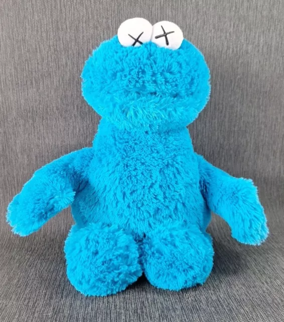 Kaws x Sesame Street Plush Cookie Monster Uniqlo Emo Genuine Cross Eyes RARE VGC