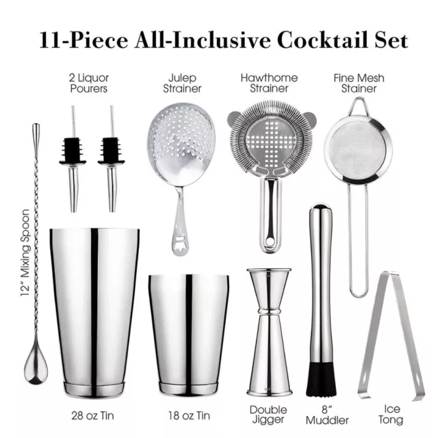 Cocktail Shaker Bar Set: 2 Weighted Boston Shakers,Cocktail Strainer Set,Jigger