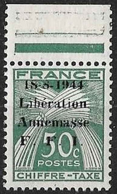LIBERATION..RRR....ANNEMASSE 50c** vert ..Taxe 1ere Sge..Signé..P MAYER