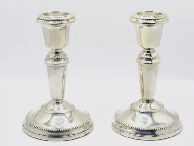 Pair Vintage Elizabeth II Small Sterling Silver Candlesticks Fully Hallmarked 2