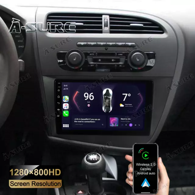 9'' Android 13 Autoradio Wireless CarPlay NAVI GPS Für Seat LEON 2 1P1 2005-2012