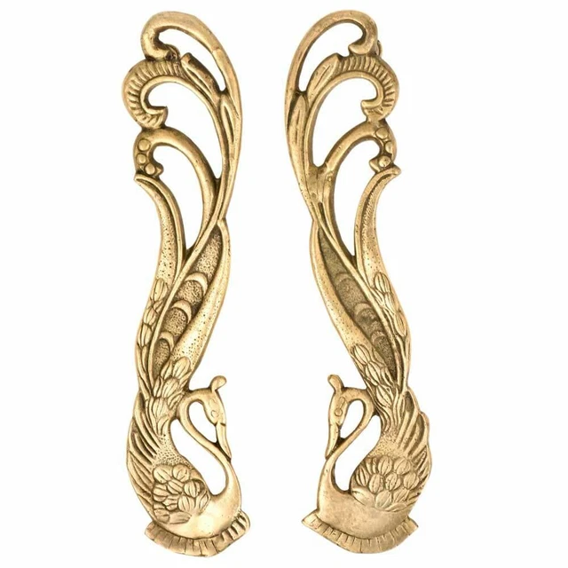 Antique Finish Brass Peacock Door Handles Pulls  Vintage Style Set 2