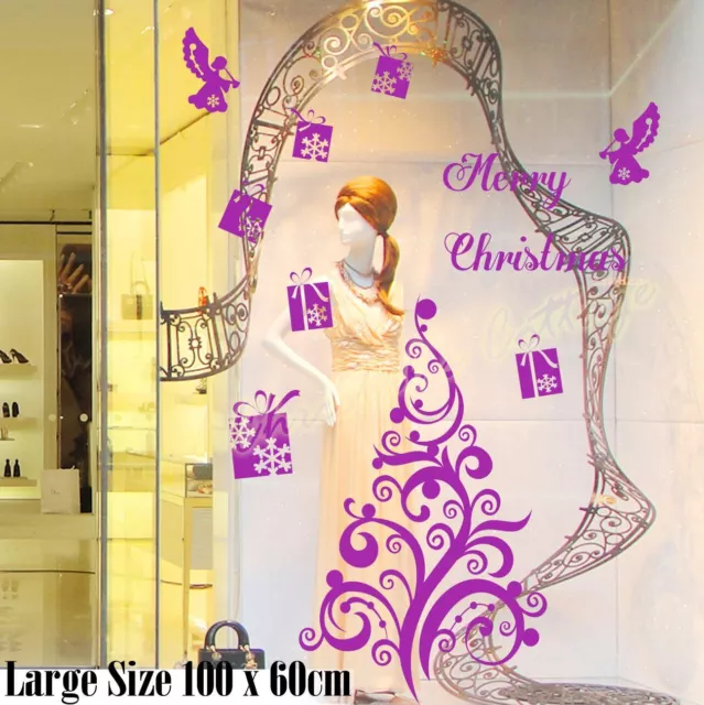 64cm/100cm Christmas Tree Xmas Present Angel Wall Shop Window Decoration Sticker