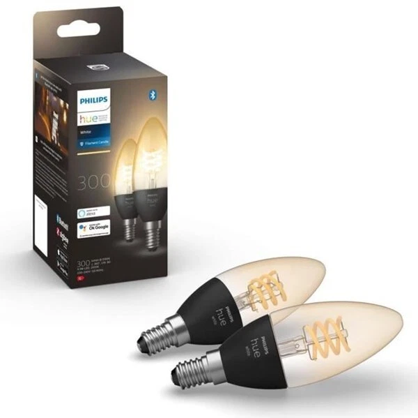 Philips Hue White E14 Kerze Doppelpack Filament 2x300lm (Leuchtmittel)