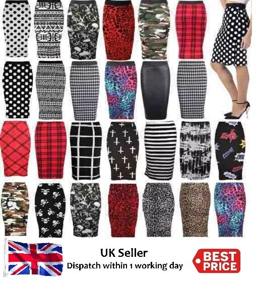 New Ladies Womens Printed Wiggle Tube Skirts Pencil office Skirt Plus Size