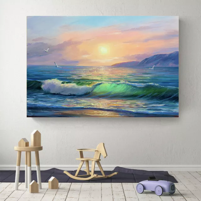 Sunrise Beach Landscape Waves Canvas Printing Painting Sea Modern Wall Art