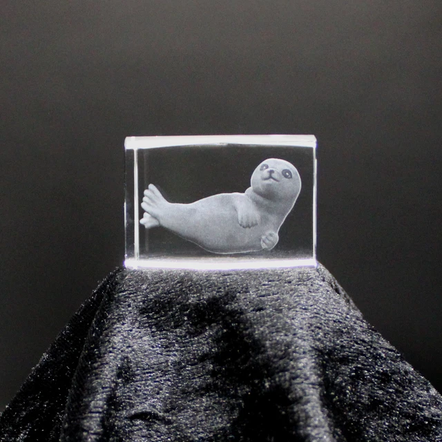 Kristallglas Figur - Seehund - Glaswürfel, 3D Laser Cube, Deko Statue, Robbe