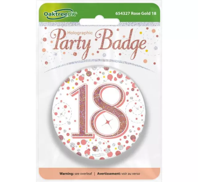 Oro Rosa 3" 18 Cumpleaños Pin Insignia Brillante Efervescencia Gama