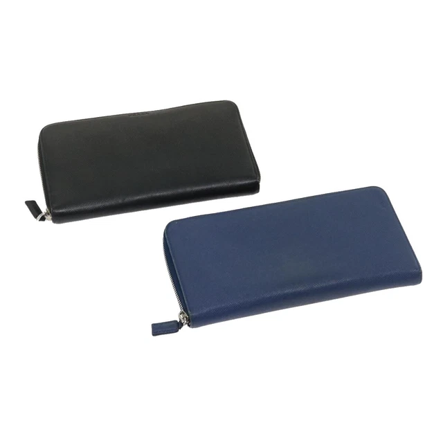 PRADA Travel Case Safiano Leather 2Set Black Navy Auth ar6929