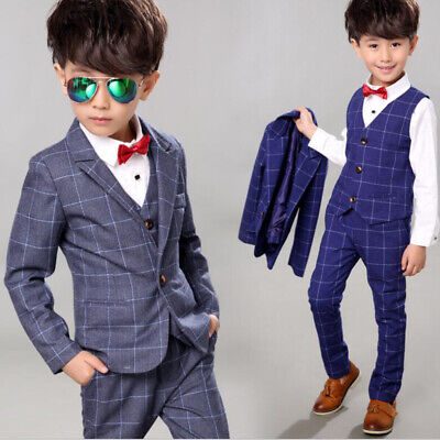 Toddlers Kids Boys Party Check Plaids Suit Dressy Formal Wedding Prom Suit 3Pcs