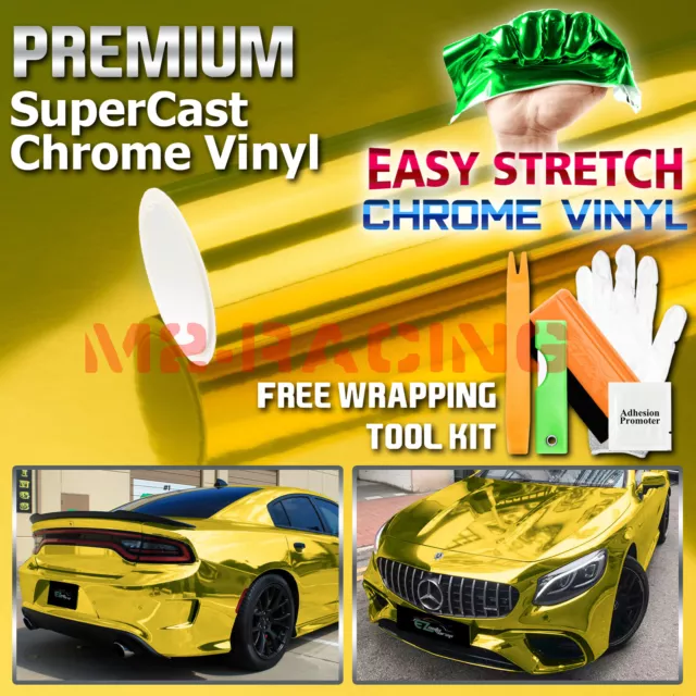 5FTx9FT Supercast Chrome Gold Car Vinyl Wrap Easy Stretch Sticker Sheet Film DIY