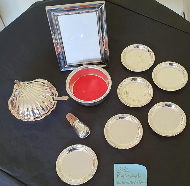 Vintage Kaviarschale Butterschale Muschel mit Glaseinsatz, Unterseter, Korken