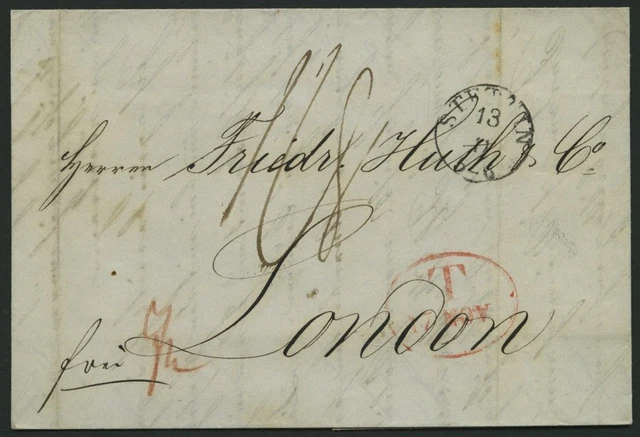 HAMBURG-GRENZÜBERGANGSSTEMPEL 1846, T 17 NOV, in rot auf Brief von Stettin (K1)