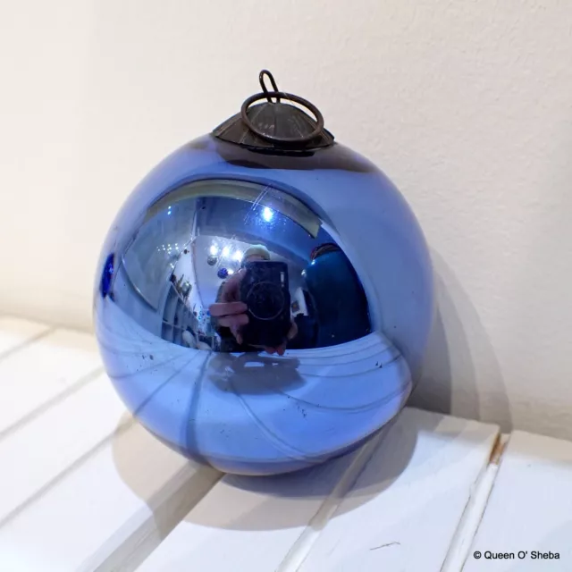 Christmas Ornament Kugel Antique Light Blue Round Mercury Glass Witch Ball~