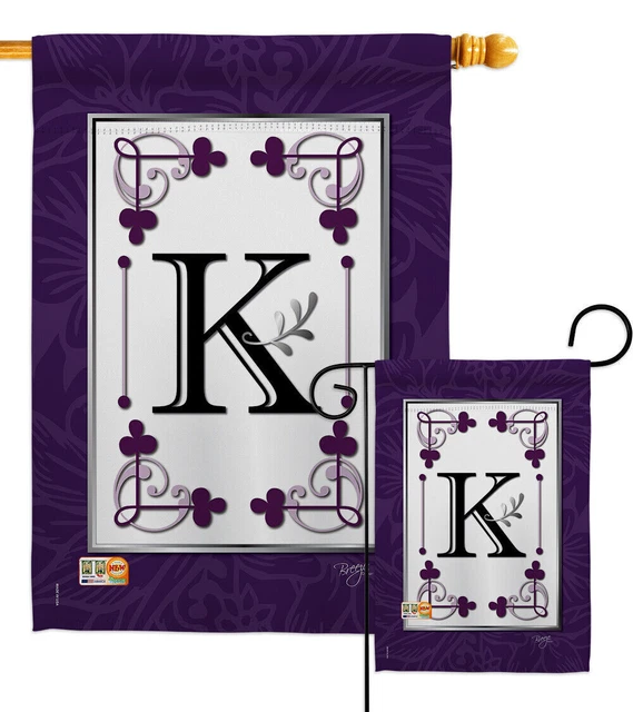 Classic K Initial Simply Beauty Monogram Last Name Purple Garden House Yard Flag