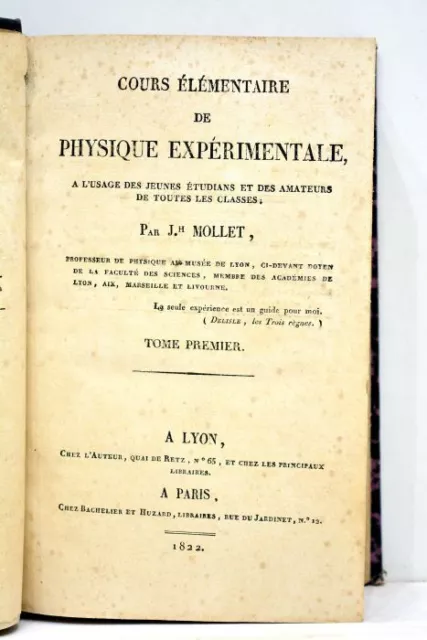 Livre Ancien Mollet Cours Physique Experimentale Etudiants 1822