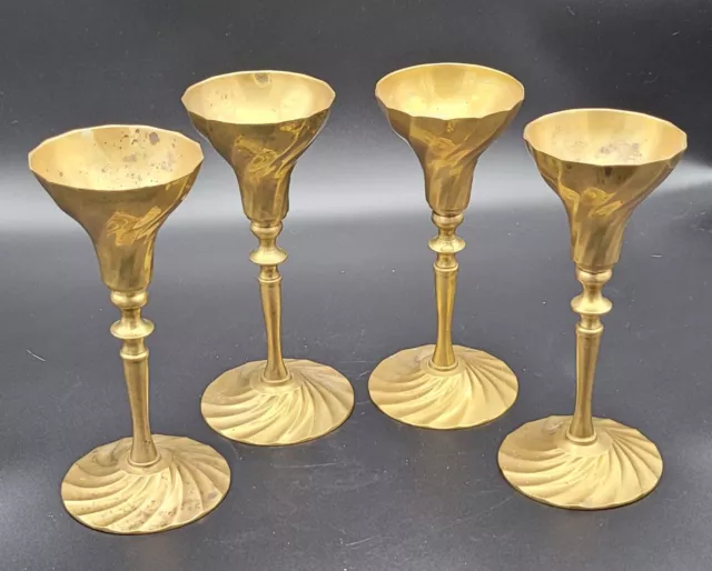 Vintage Mid 20th Century Brass Swirl Design Candlesticks