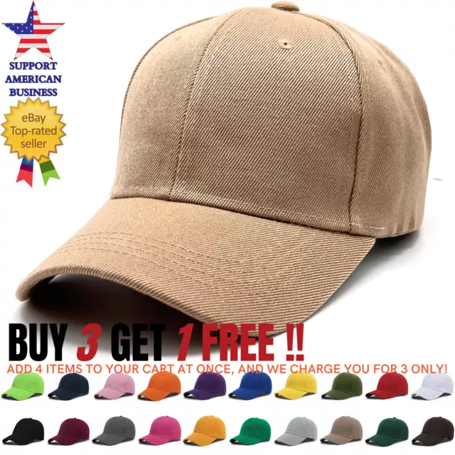 Plain Baseball Cap for Men and Women Strapback Closure Adjustable Hat Polo Style