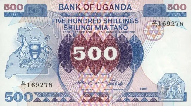 Uganda 500 Shillings Banknote. single 500 Shillings Circulated 1986. 500 bills
