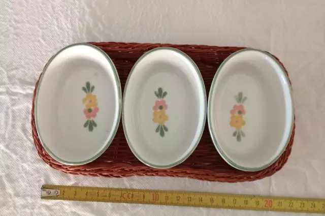 SET N°3 CIOTOLE PER ANTIPASTI ARRICHITO DA CESTINO DI VIMINI VINTAGE (s51)