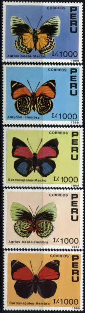 Peru 1990 "Schmetterlinge" Insekten,  MiNr  1419-1423 ** MNH