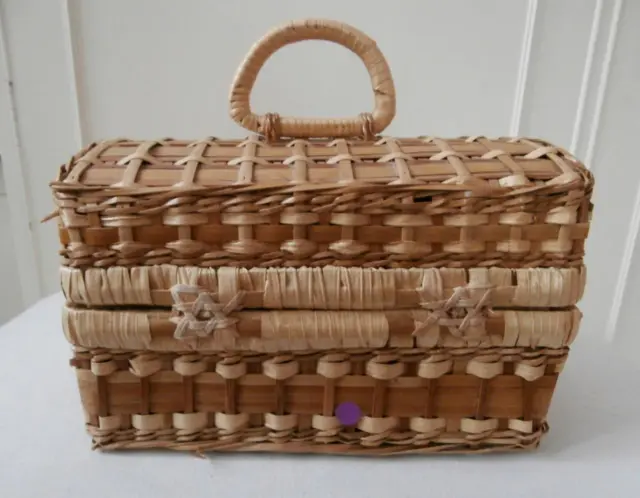 Vintage 1980s Retro 1950s Rockabilly Natural Rattan Chest Shaped Basket Handbag 3