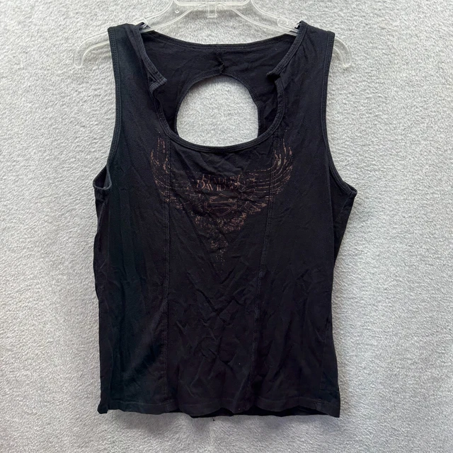 Harley Davidson Shirt Tank Top Womens Extra Large XL Black Biker Ladies Cut Out
