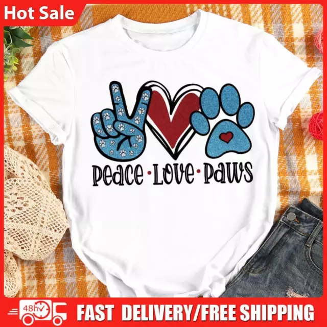 Peace Love Paws T-shirt Women Cartoon Short Sleeve Tee Loose Tops-05275