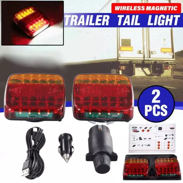 2X Wireless Magnetic LED Truck Tail Light Trailer Rear Warning AU- Signal S3F6