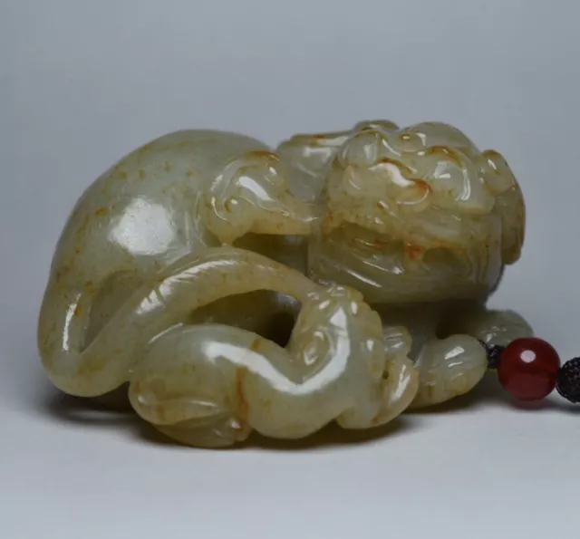 Chinese Old Natural Hetian Jade Carved Beast Statue Collection Nice Figurine Art