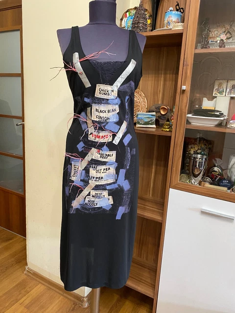 Andy Warhol By Cultura Black Fringed Polyester Twill Quotes Print A-Line Dress-S Andy Warhol By Cultura Black Fringed Polyester Twill Quotes Print A-Line Dress-S