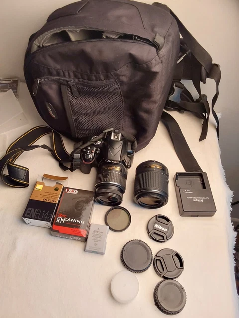 Nikon D3300 24.2MP Digital SLR Camera w/ 18-55mm and 55-200mm VR II lenses extra