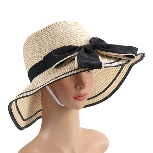 Cappello di paglia pieghevole outdoor taglia libera bellissimo Bowknot Sun Block larghezza