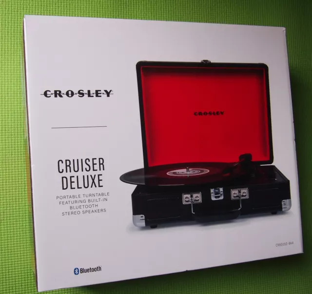 Crosley Cruiser Deluxe Portable 3 Speed Bluetooth Turntable with Speakers- Black