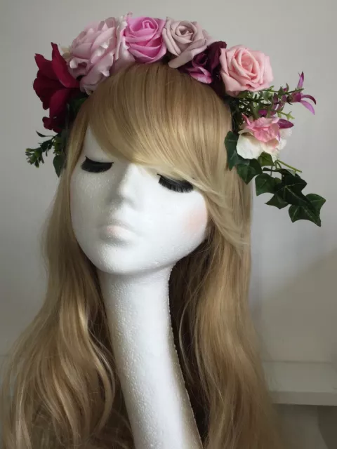 Large Rose Flower Headband Hair Crown Hairband Boho Festival Vintage Headdress