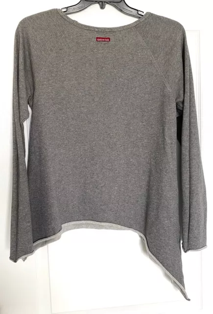 HARD TAIL Forever Heather Gray Metallic Frolic Drape Asymmetric Pocket Sweater M 2