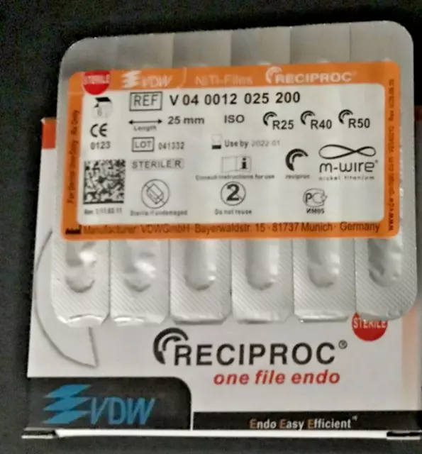 VDW RECIPROC Sterille File Endo M-WIRE 25mm Assorted R25 R40 R50 NiTi-Files