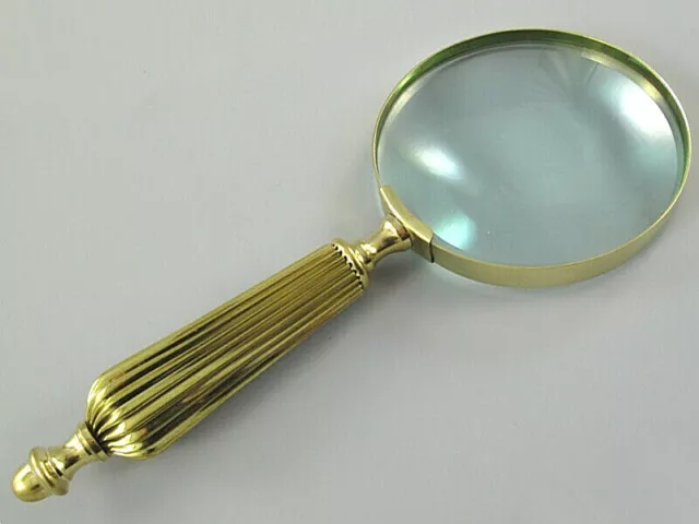 Loupe de Verre, Lupeneinfassung Et Poignée De Cuivre, Env. 24cm Long, DM 10cm/5