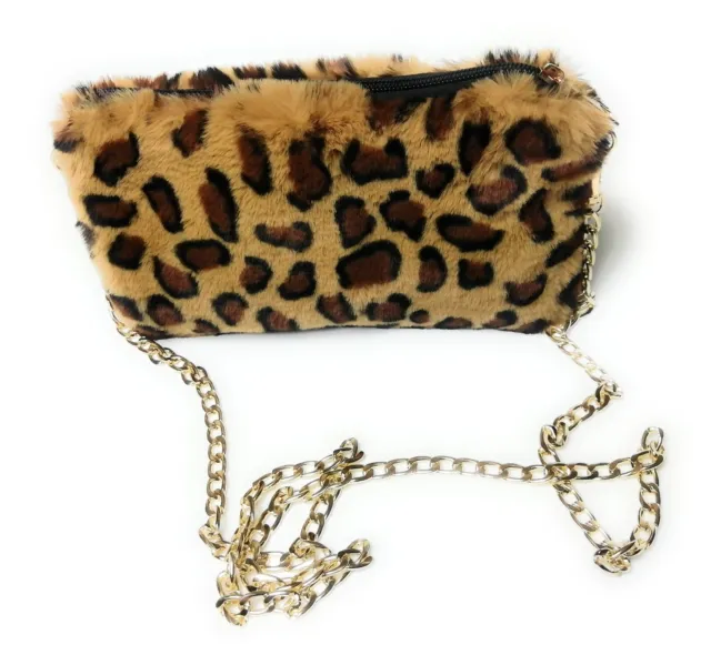 Wholesale Job Lot Faux fur Leopard Plush Bag with Chain