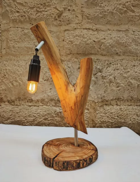 Lampada Da Tavolo Artigianale Legno Di mare E Ulivo Led