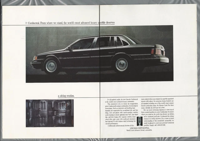 1988 LINCOLN CONTINENTAL 2-page advertisement, Canadian advert, black sedan
