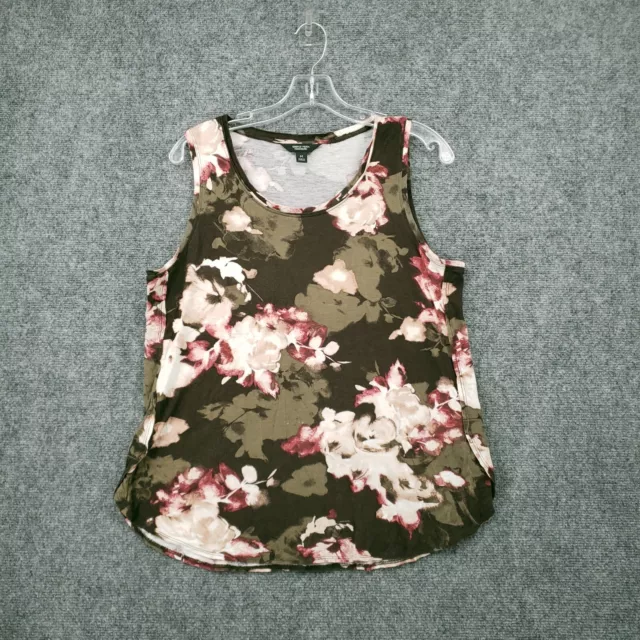 Simply Vera Wang Womens M Medium Tank Top Floral Green Red Scoop Neck