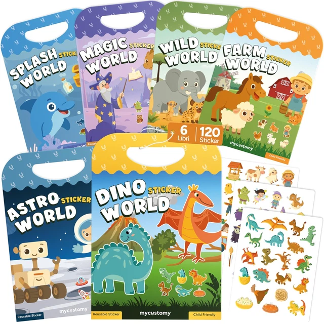 Aannanl Libro adesivo riutilizzabile per babini 2-4 anni, 6 set di