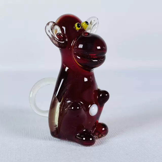 Glass Art Hand Blown Red Monkey Miniature Glass Figurine 1.5” Tall, Hand Made 3