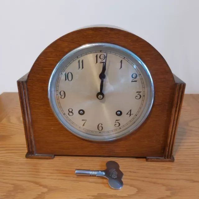 Garrard 1930's Striking Mantle Clock Brown Wood With Key, Needs Restoration