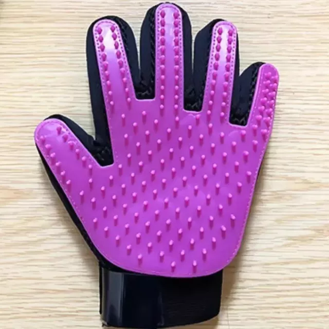 Pet Hair Brush Dog Cat Comb GLOVES Grooming Remover Massage DeShedding PURPLE