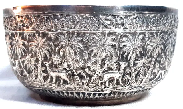 Beautiful Large & Heavy Colonial Indian Lucknow Silver Bowl, c1880 135 grams
