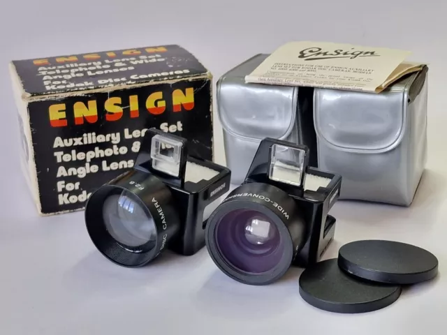 Ensign Auxiliary Lens Set Telephoto & Wide Angle For Kodak Disc Cameras Boxed