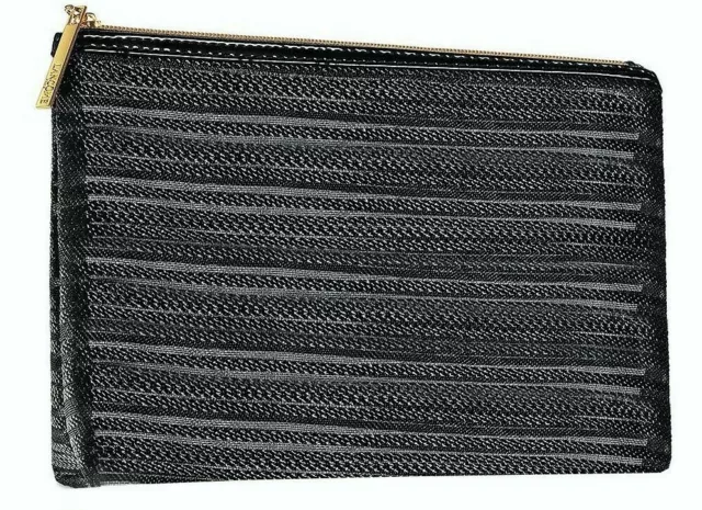 Lancome black sheer striped mesh see through Cosmetic Makeup Bag Case pouch new