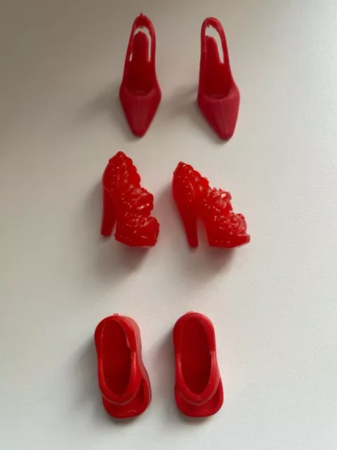 Lot De 3 Paires De Chaussures Rouge Pour Poupée Barbie